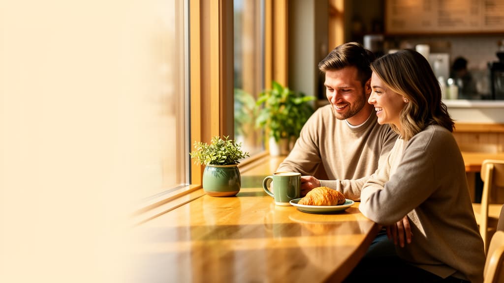 Two friends sharing coffee at a warm neighbourhood cafe