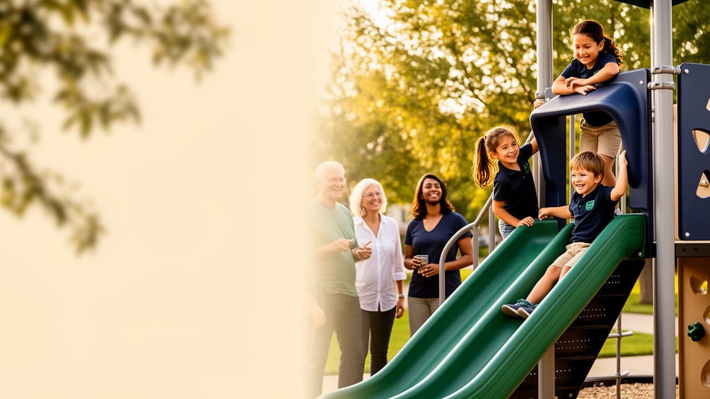 Children smiling and playing on a sunny St. Albert playground