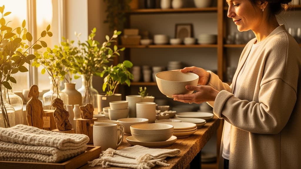 People browsing handmade homewares in a local-style shop